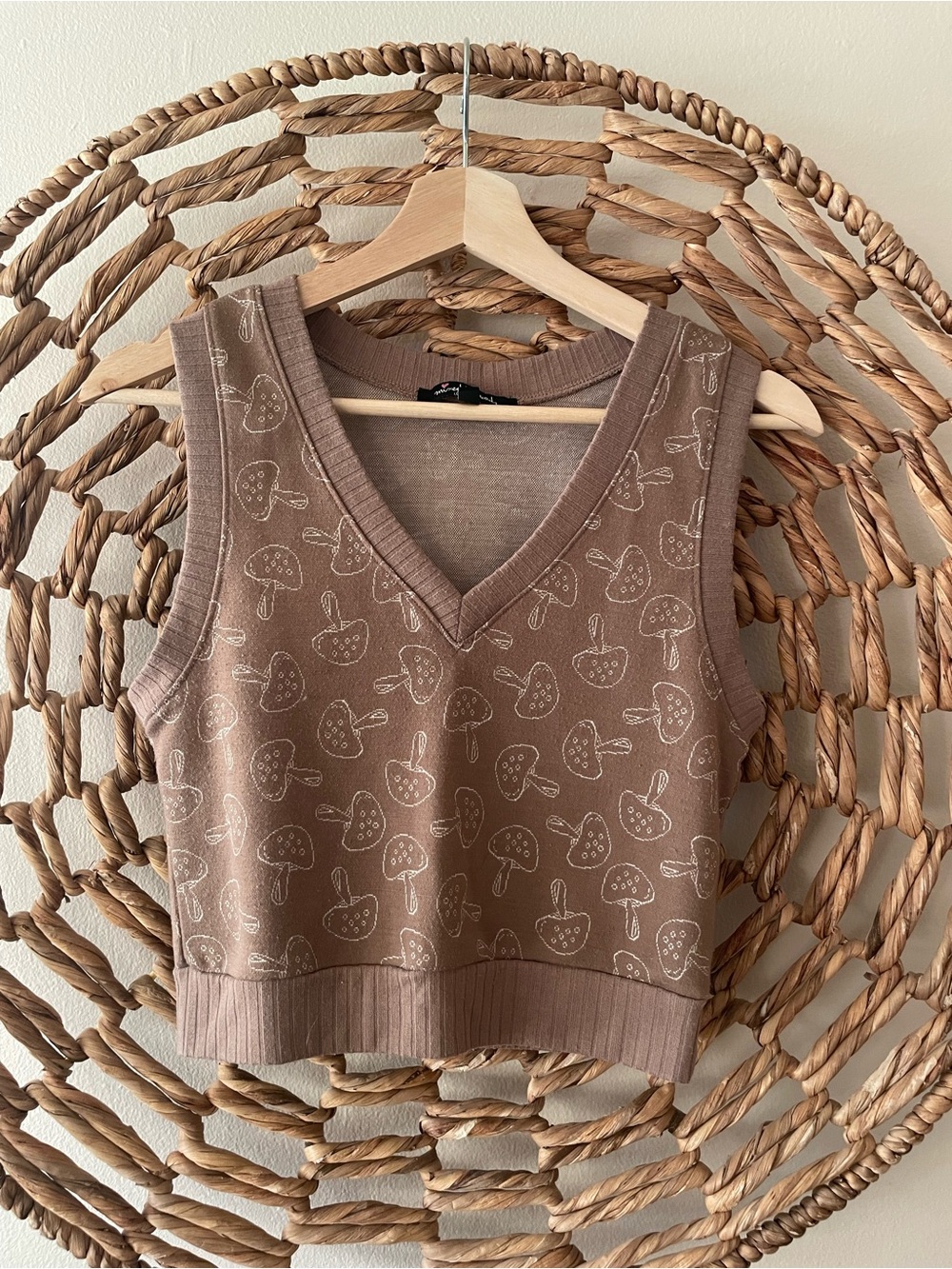 Mixed Threads Brown V-Neck Mushroom Print Knit Vest